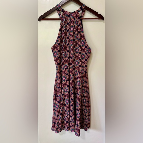 Express| Vibrant Fit & Flare Halter Floral A-Line Sleeveless Mini Sundress Sz 10 - Picture 6 of 6